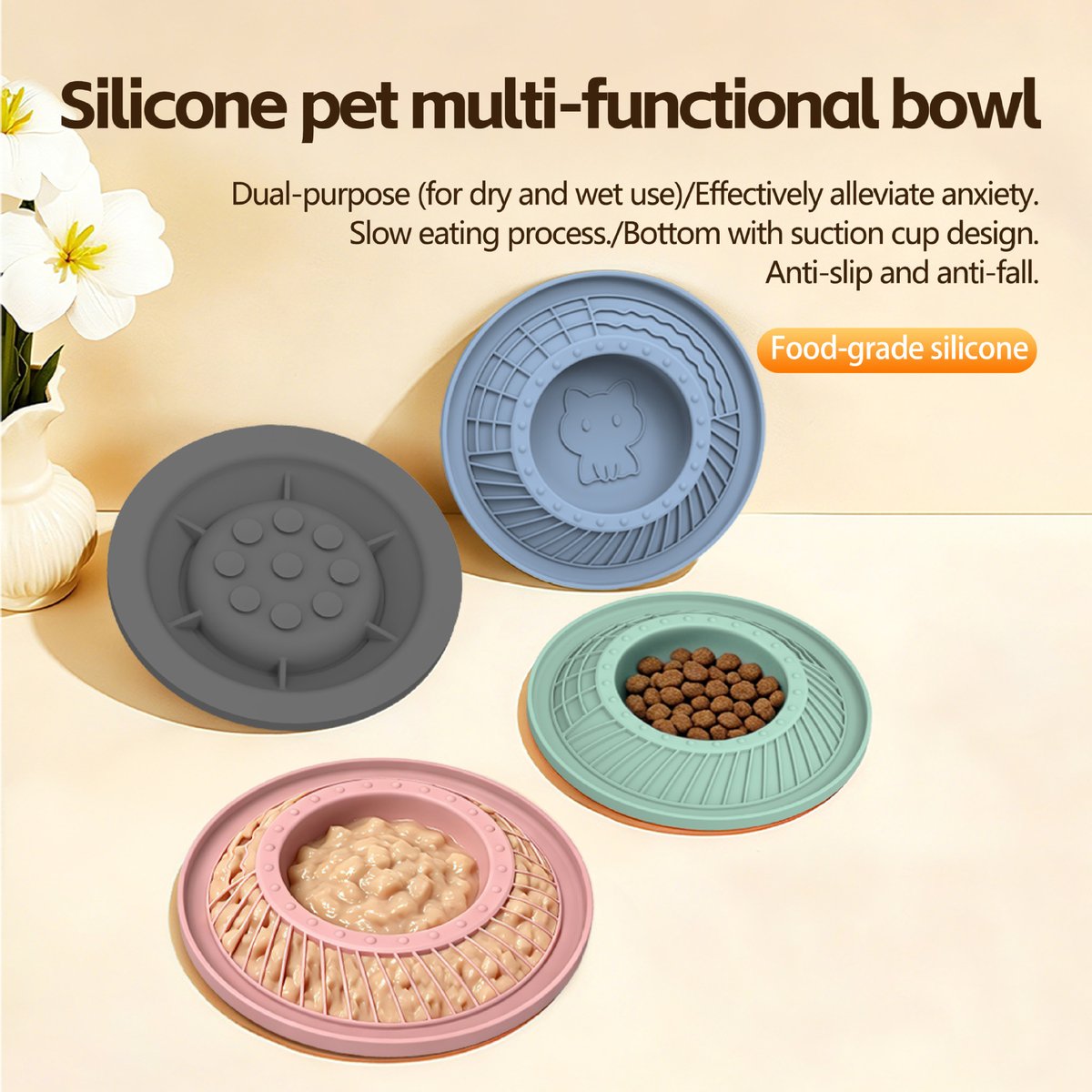 Dual-purpose Dry & Wet Food Lick Bowl with Strong Suction Cup for Cats & Dogs 4